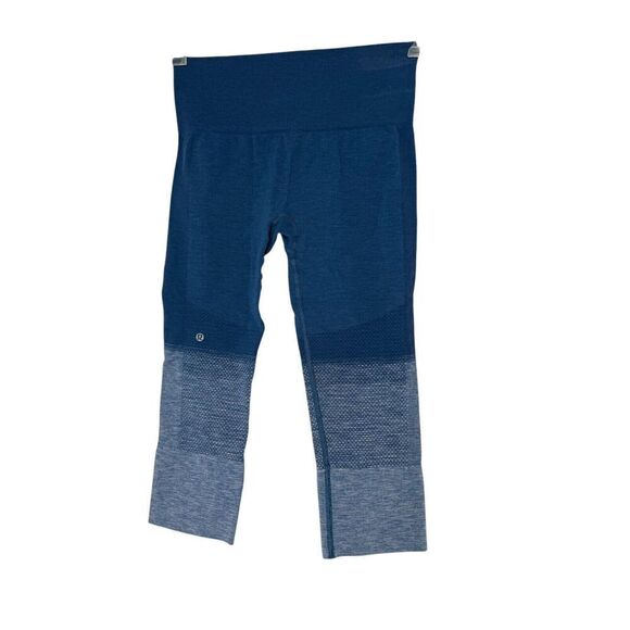 Lululemon Seamless Leggings Size 4 Blue Ombre Seamlessly Street Crop Active Yoga - Picture 1 of 6